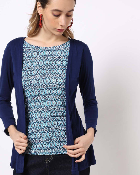 Dark blue shrug attached top