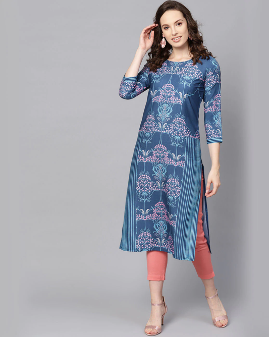 Silky blue Straight Kurta