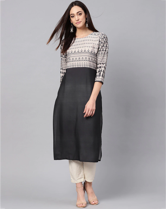 Black Pattern Straight Kurta