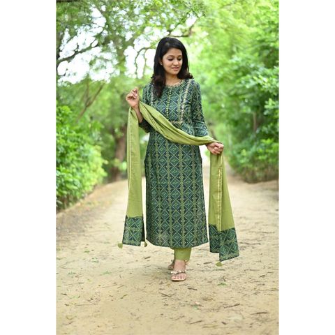 Green Jaipuri Cotton Salwar Set