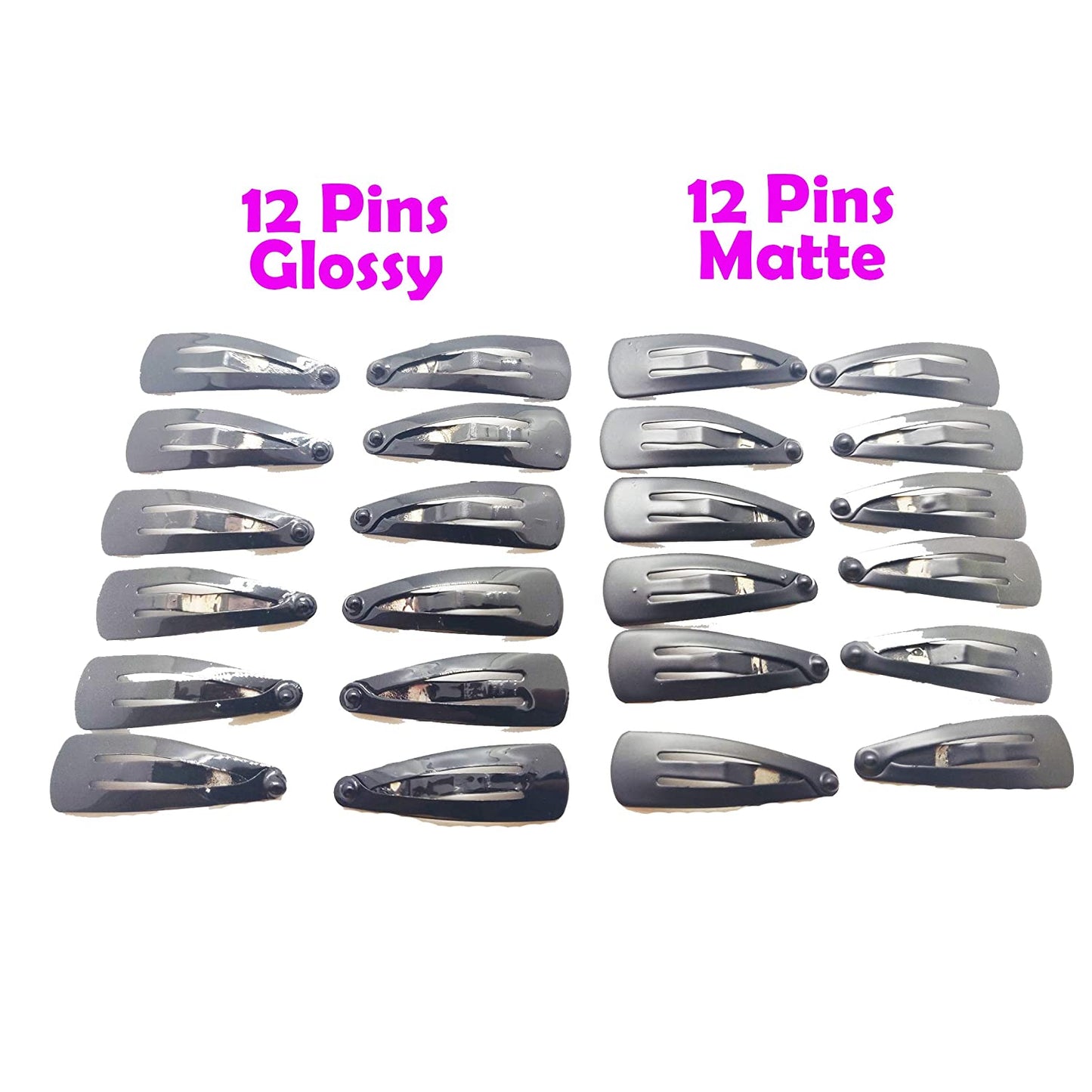 HP HIGH PROFILE Extra Small Metal Tic Tac Hair Clips- 24 Pcs-Black Glossy and Matte