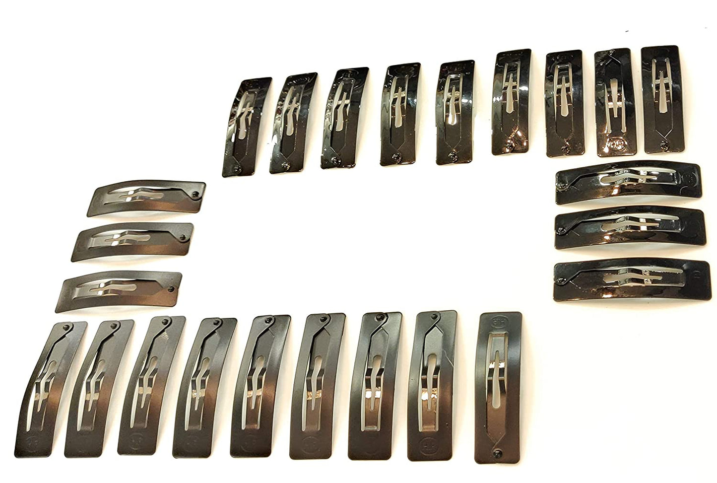 HP HIGH PROFILE Rectangular Large Metal Tic Tac Hair Clips - 24 Pcs-Black Glossy and Matte