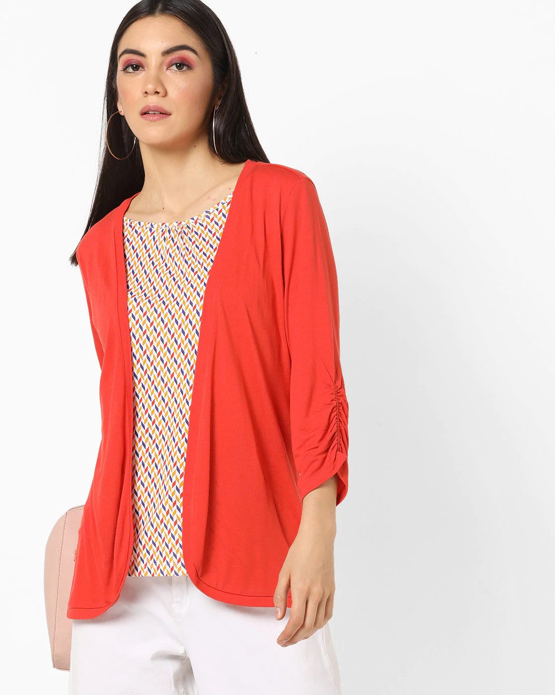 Geometric Print Round-Neck Twofer Top