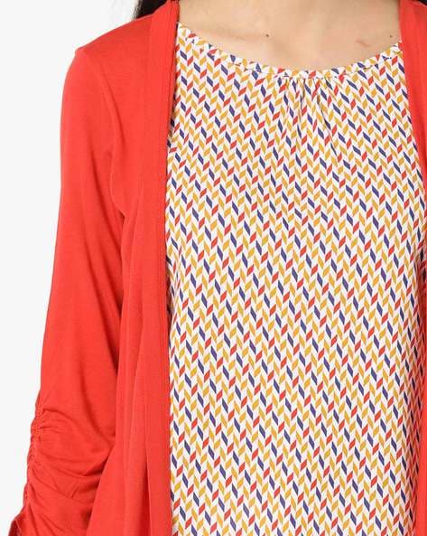 Geometric Print Round-Neck Twofer Top