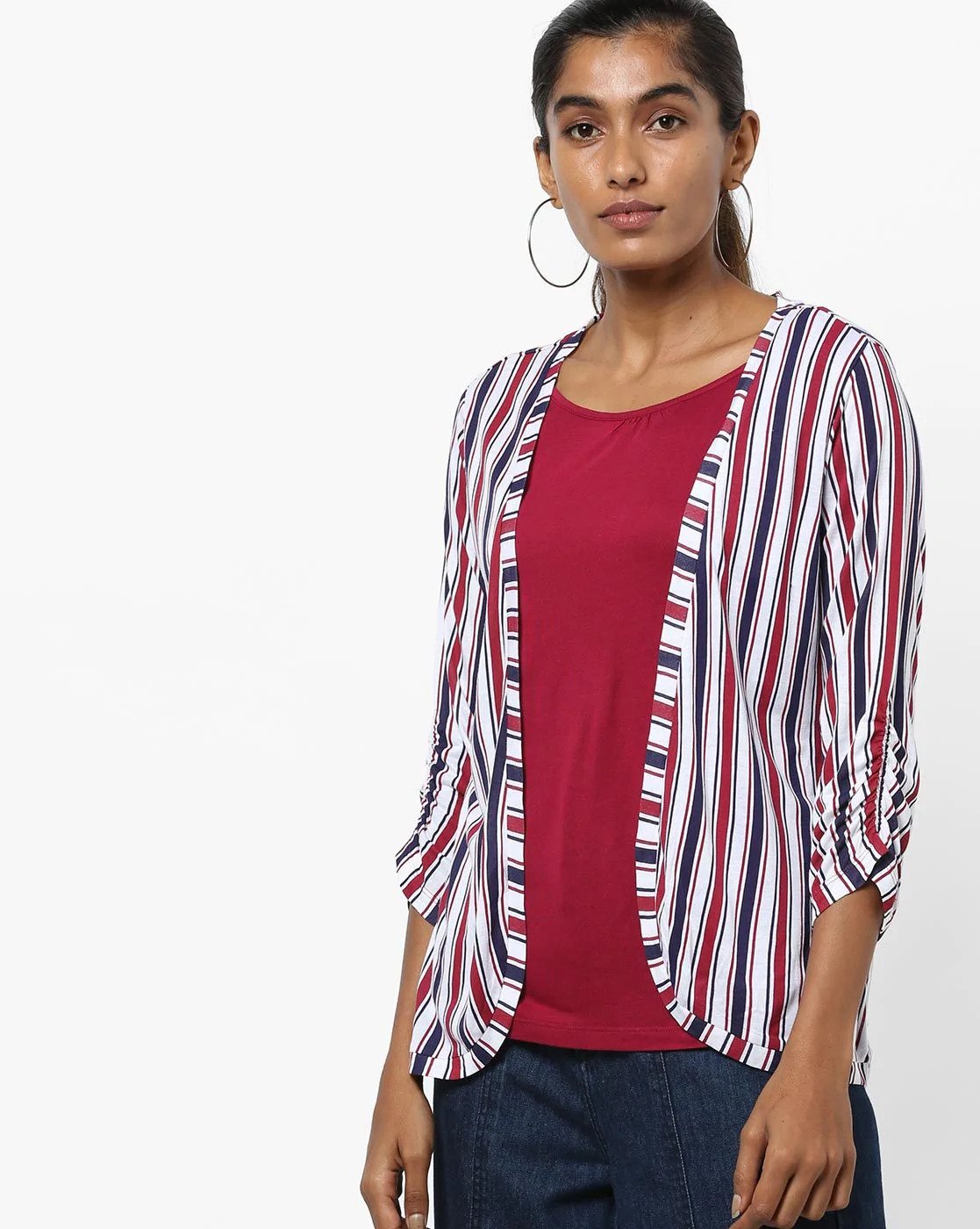 Striped Knit Round-Neck Twofer Top