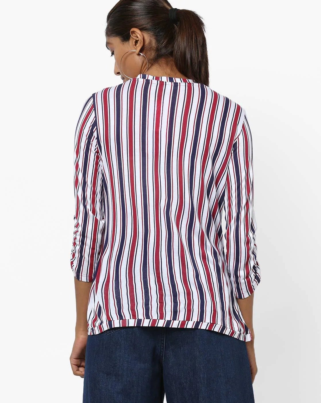 Striped Knit Round-Neck Twofer Top