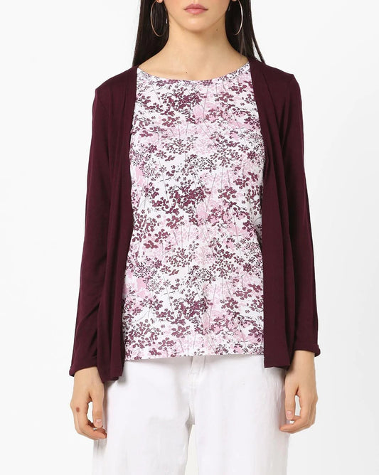 Floral Print Round-Neck Twofer Top