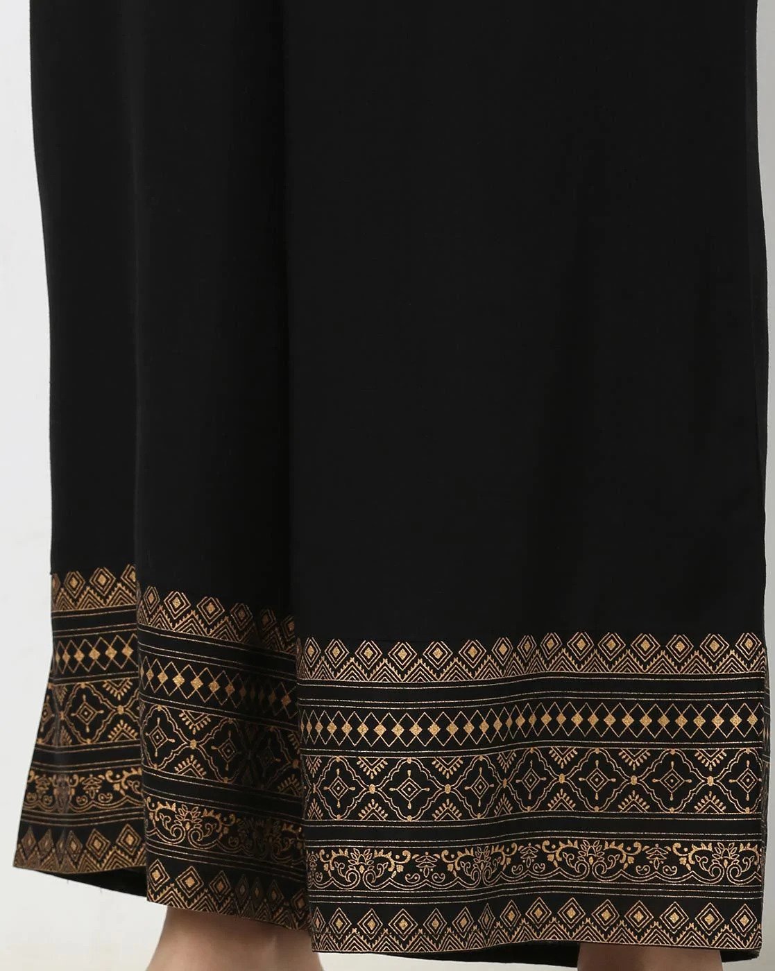 Black Palazzos with Gold Printed Border