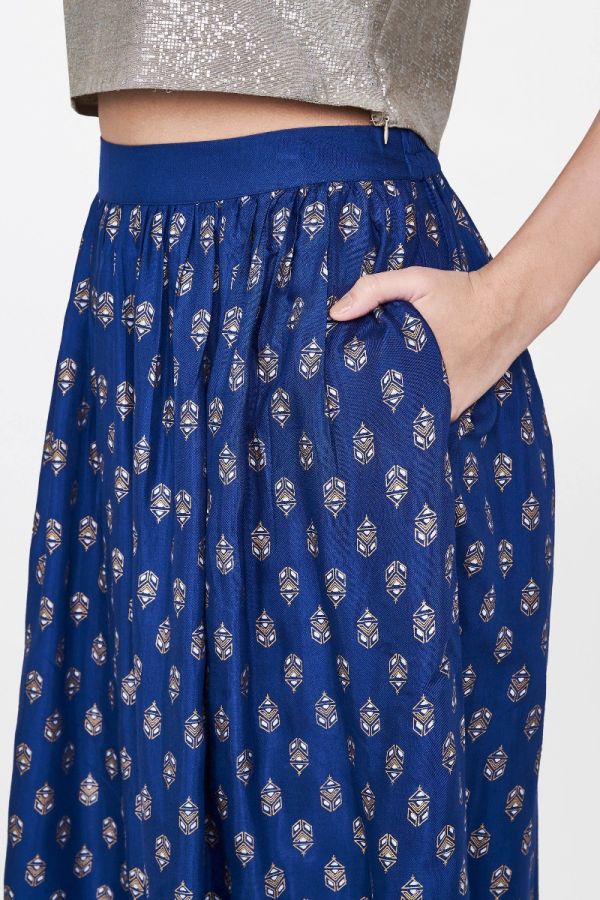 Electric Blue Floral Print Skirt