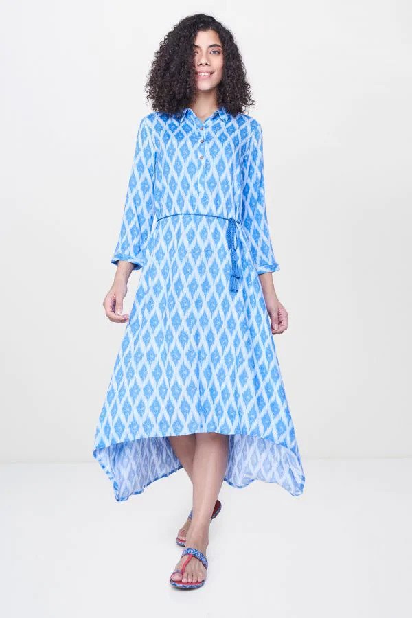 Blue Leaf Print Dress