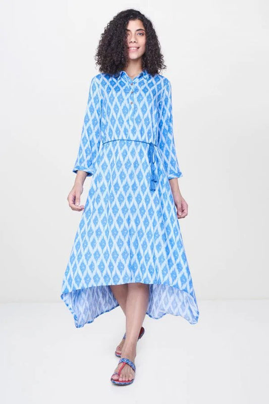 Blue Leaf Print Dress