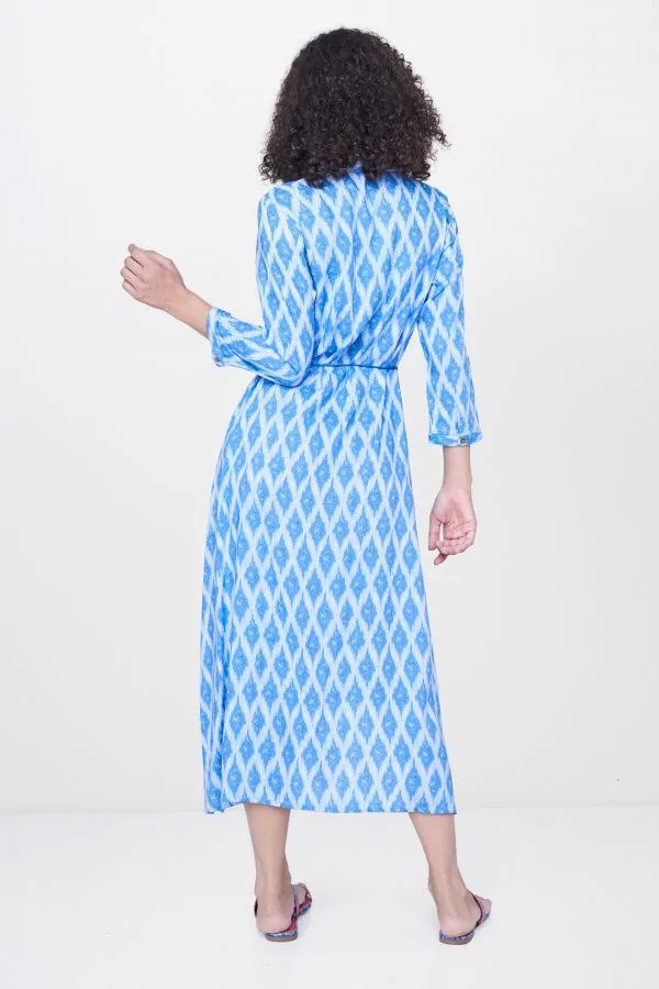 Blue Leaf Print Dress