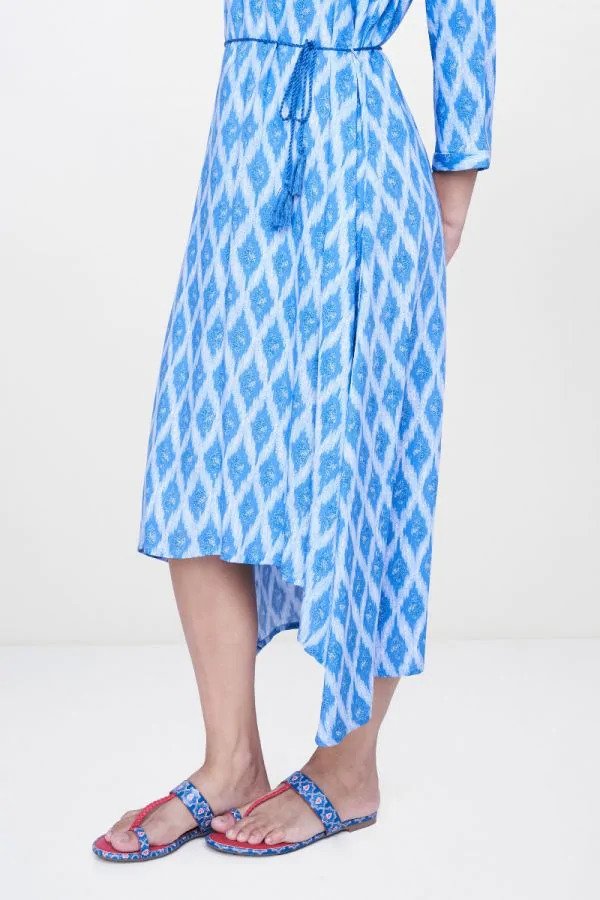 Blue Leaf Print Dress