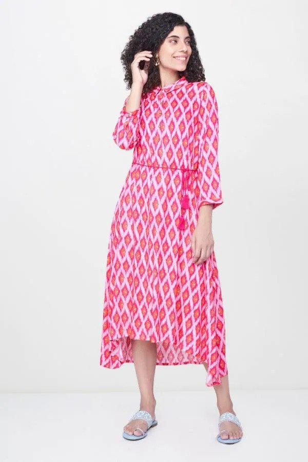 Pink Leaf Print Dress