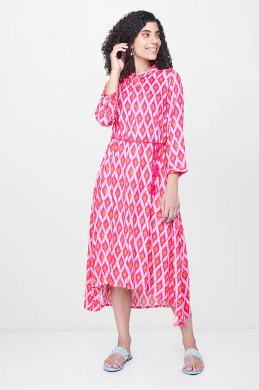 Pink Leaf Print Dress