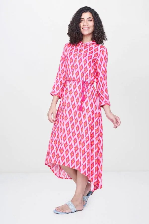 Pink Leaf Print Dress