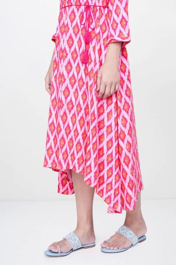 Pink Leaf Print Dress