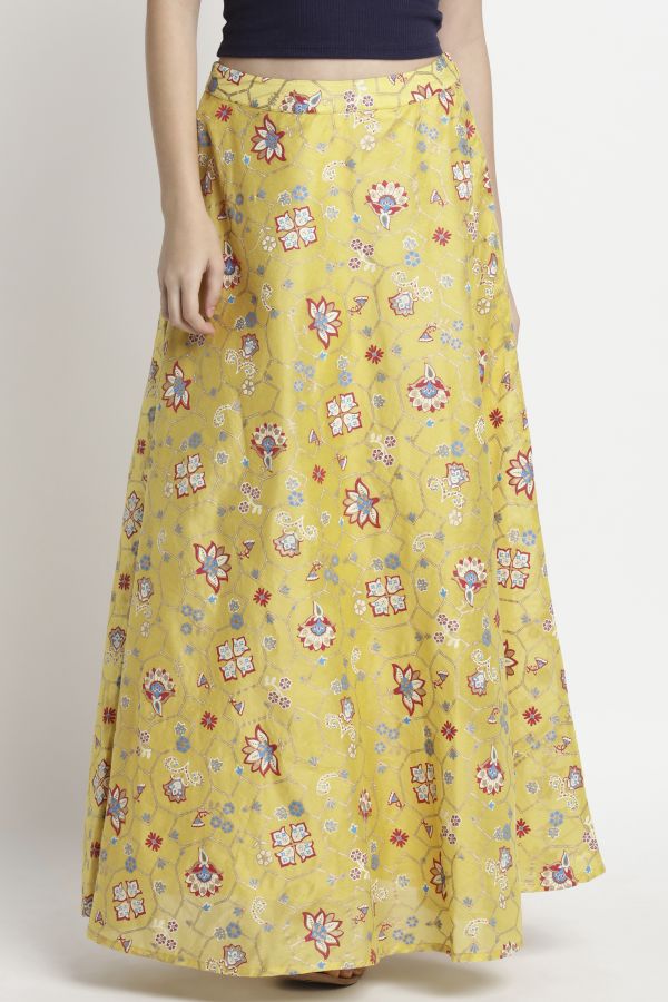 Yellow Floral Print Skirt