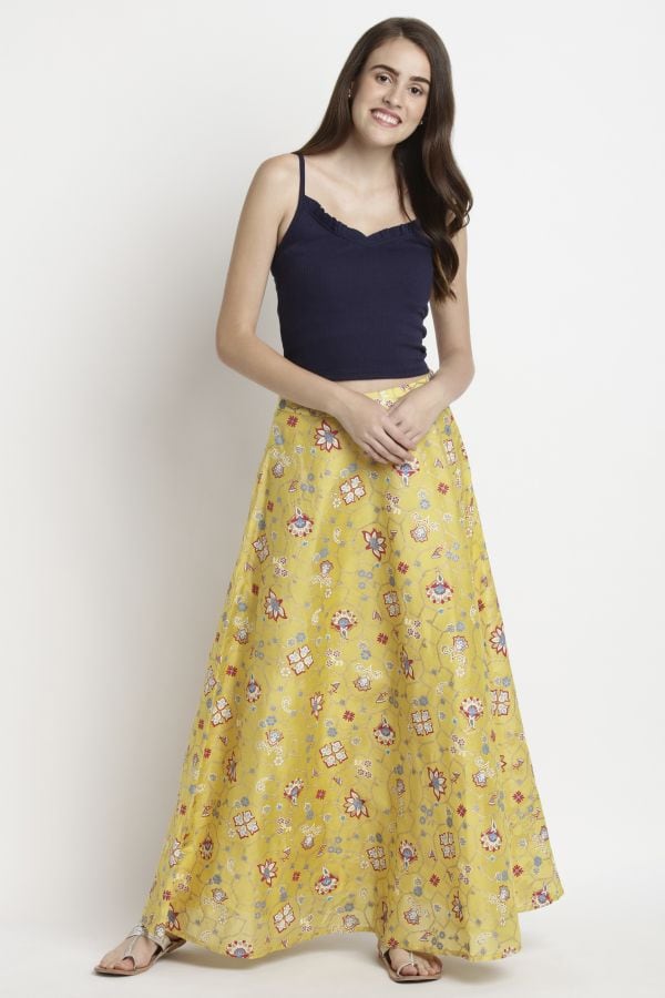 Yellow Floral Print Skirt