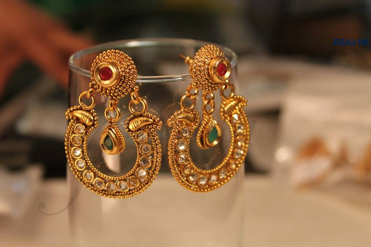 Chandbali earrings with white, red and green stones