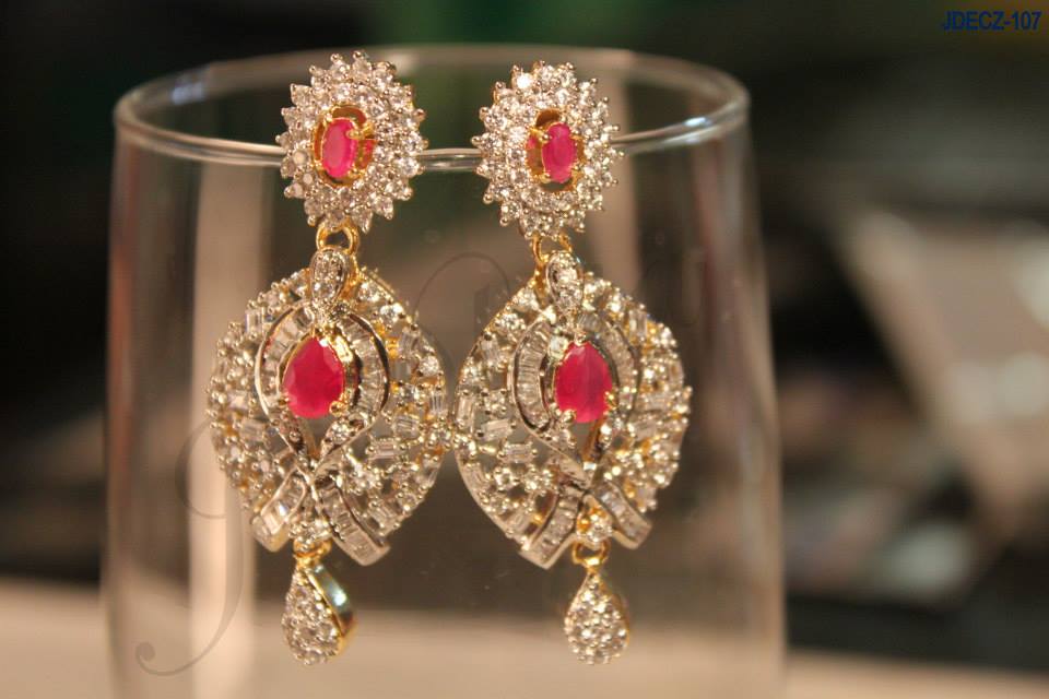 American Diamond white and red stone embedded earrings