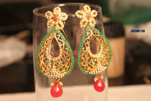 Flower stud with paan shaped beads embedded earrings