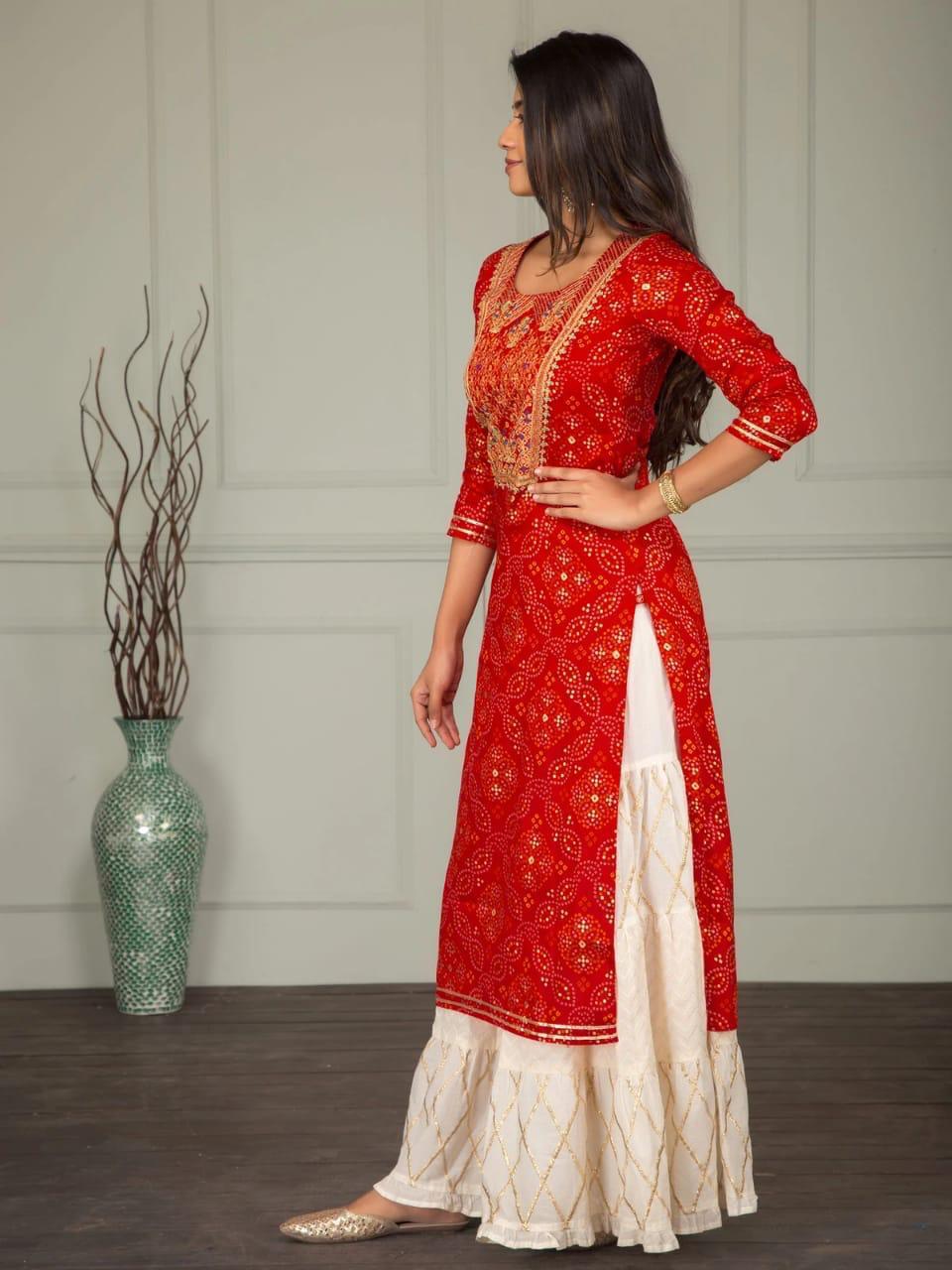 Red Kurti with Sharara