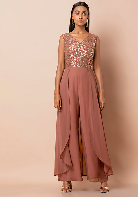 Rose Pink Embellished Layered Jumpsuit