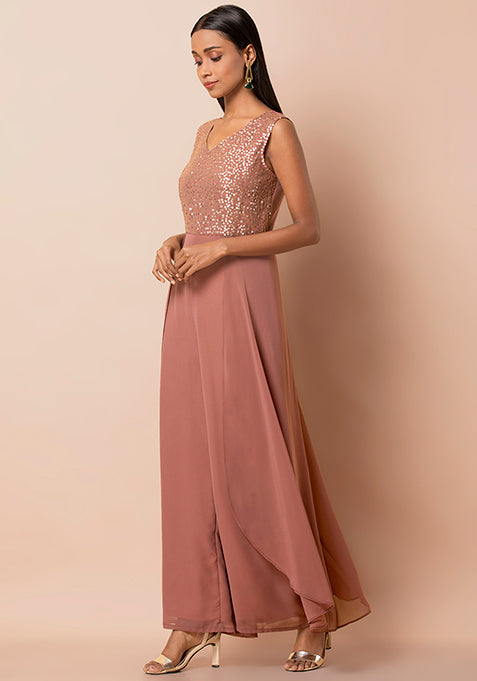 Rose Pink Embellished Layered Jumpsuit