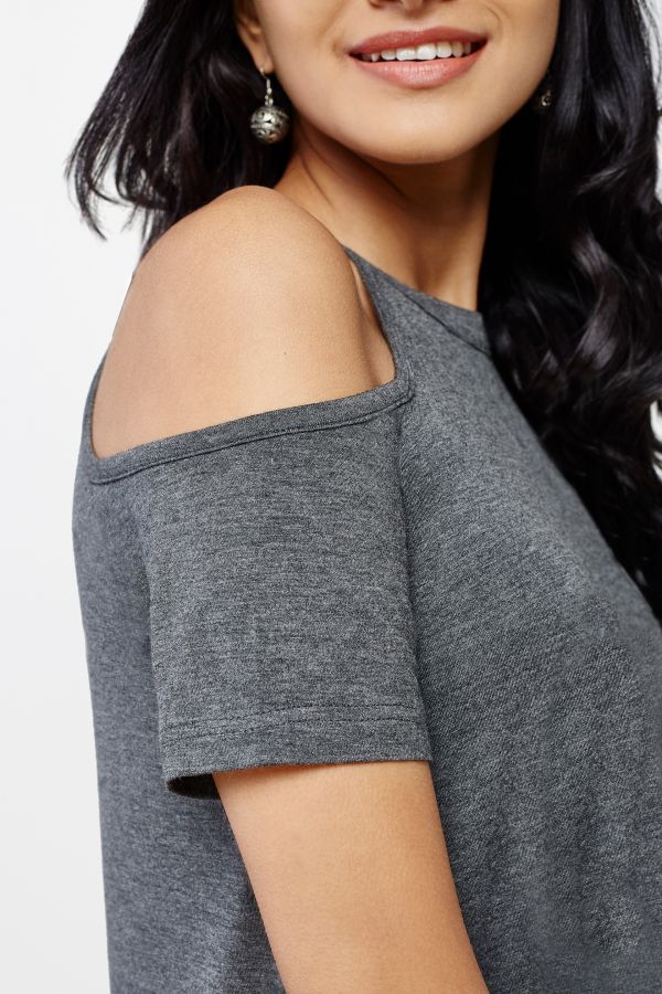 Grey Cold Shoulder Top