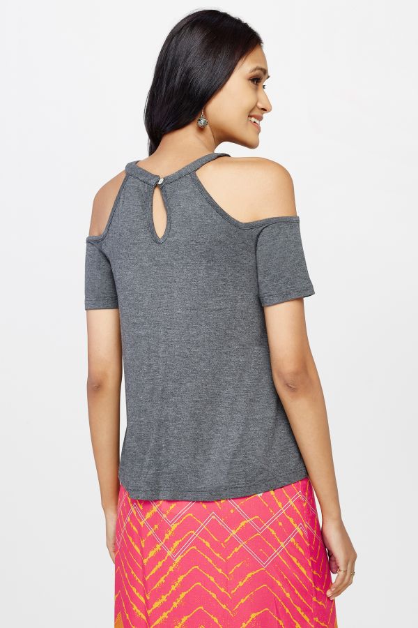 Grey Cold Shoulder Top