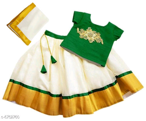 Deep Green Silk little kids Lehenga Choli